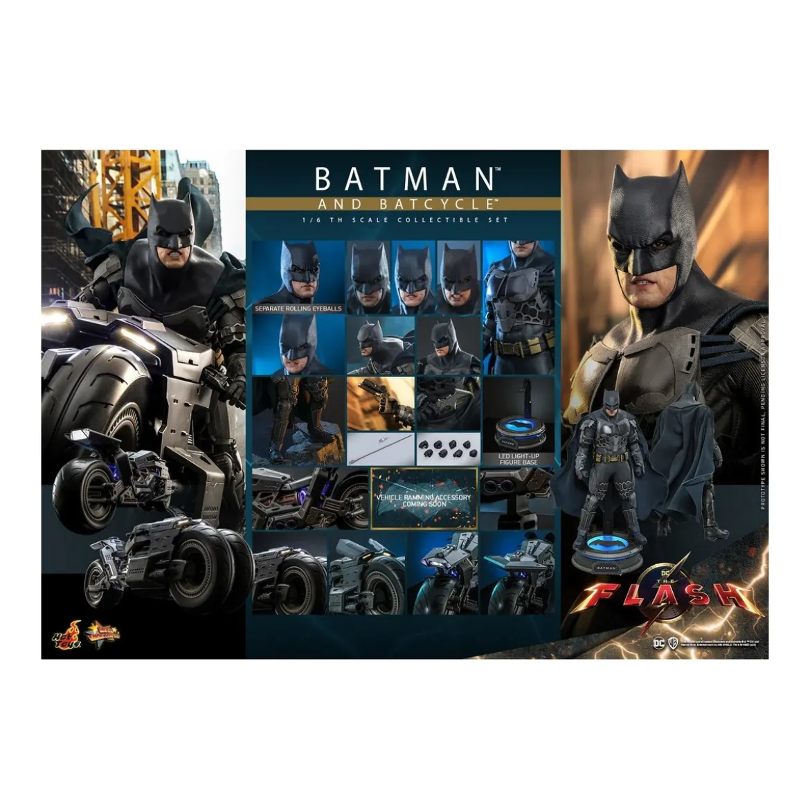 Hot Toys - DC Comics - Batman (Affleck) and Batcycle 1:6 Scale Figure Set The Flash - Movie Masterpiece 1/6