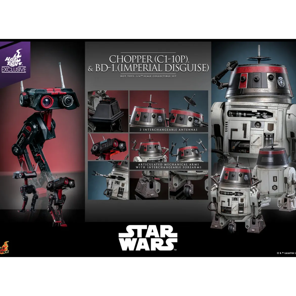 Hot Toys Star Wars - Chopper (C1-10P) & BD-1 (Imperial Disguise) - Rebels Hot Toys Exclusive
