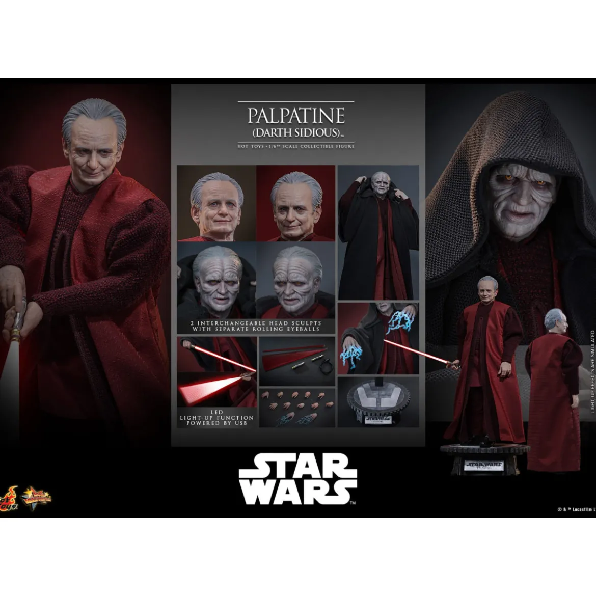 Hot Toys Star Wars figurine La Revanche des Sith figurine 1/6 Palpatine Darth Sidious