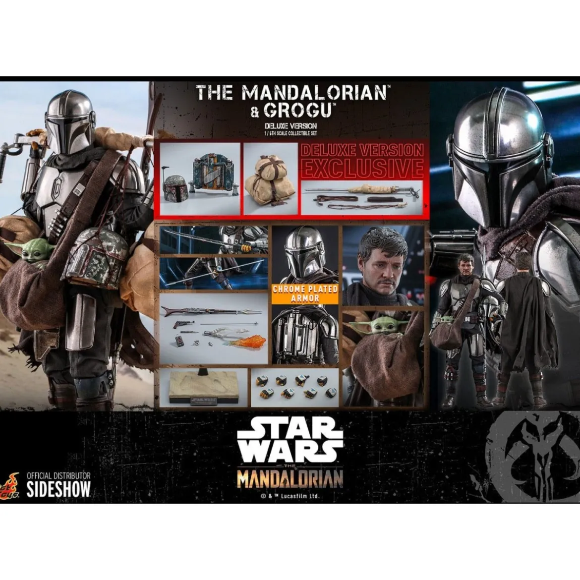 Hot Toys Star Wars The Mandalorian pack 2 figurines 1/6 The Mandalorian & Grogu Deluxe Version