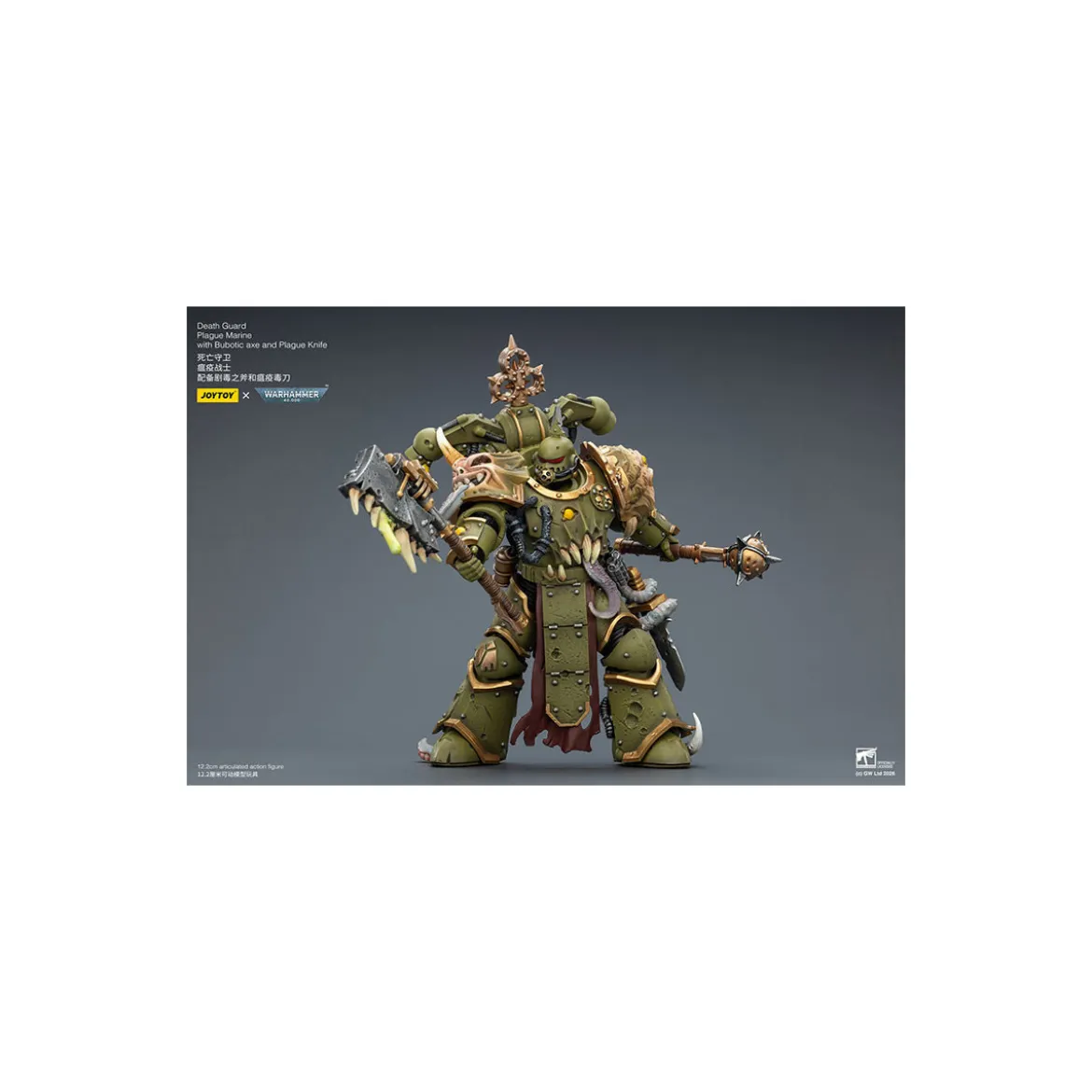 Joytoy - Death Guard - Plague Marine with Bubotic axe and Plague Knife 1/18 - Warhammer 40k