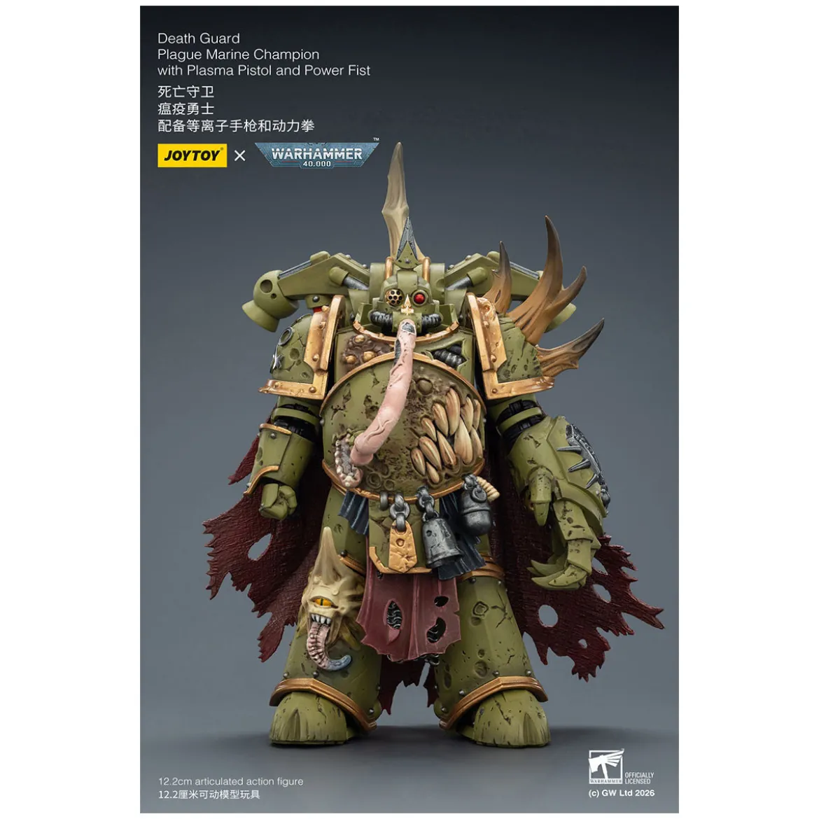 Joytoy - Death Guard - Plague Marine Champion with Plasma Pistol and Power Fist 1/18 - Warhammer 40k