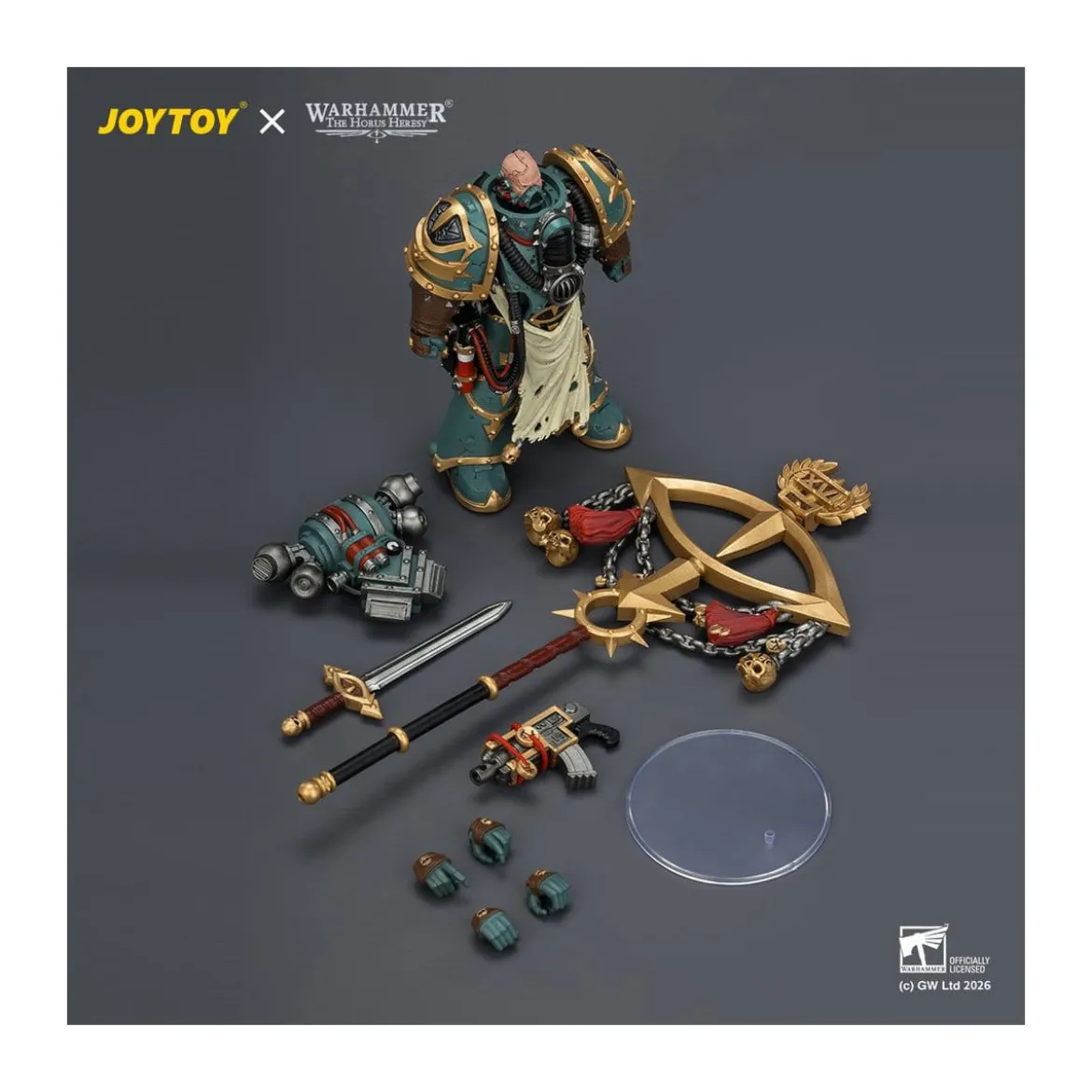 JoyToy - Sons of Horus - Maloghurst the Twisted, the Warmaster's Equerry with Legion Standard and Banestrike Bolter 1/18