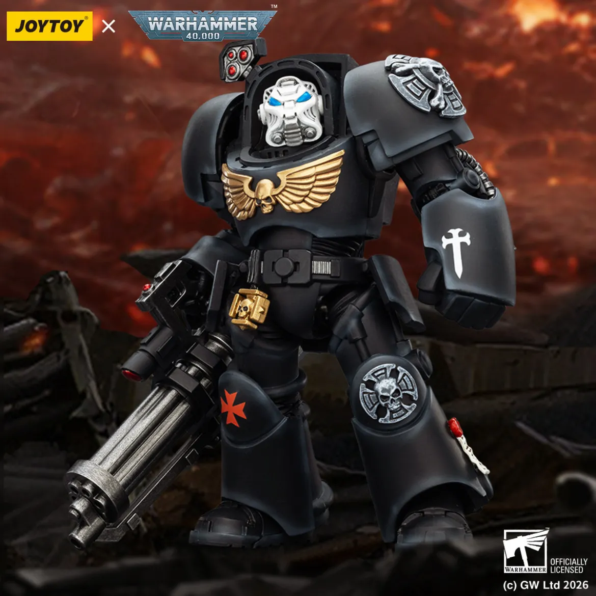JoyToy Space Marines - Black Templars - Terminator 3 with Power Fist and Assault Cannon 1/18 - Warhammer 40K