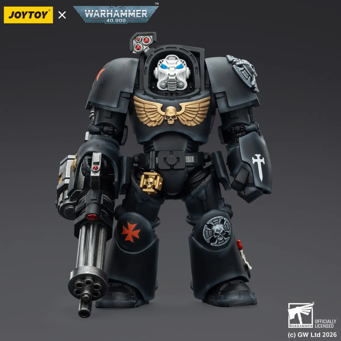 JoyToy Space Marines - Black Templars - Terminator 3 with Power Fist and Assault Cannon 1/18 - Warhammer 40K