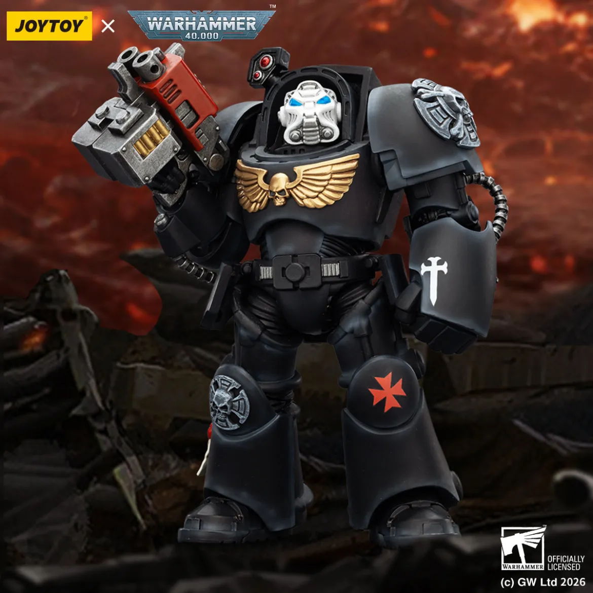 JoyToy Space Marines - Black Templars -Terminator 2 with Power Fist and Storm Bolter 1/18 - Warhammer 40K