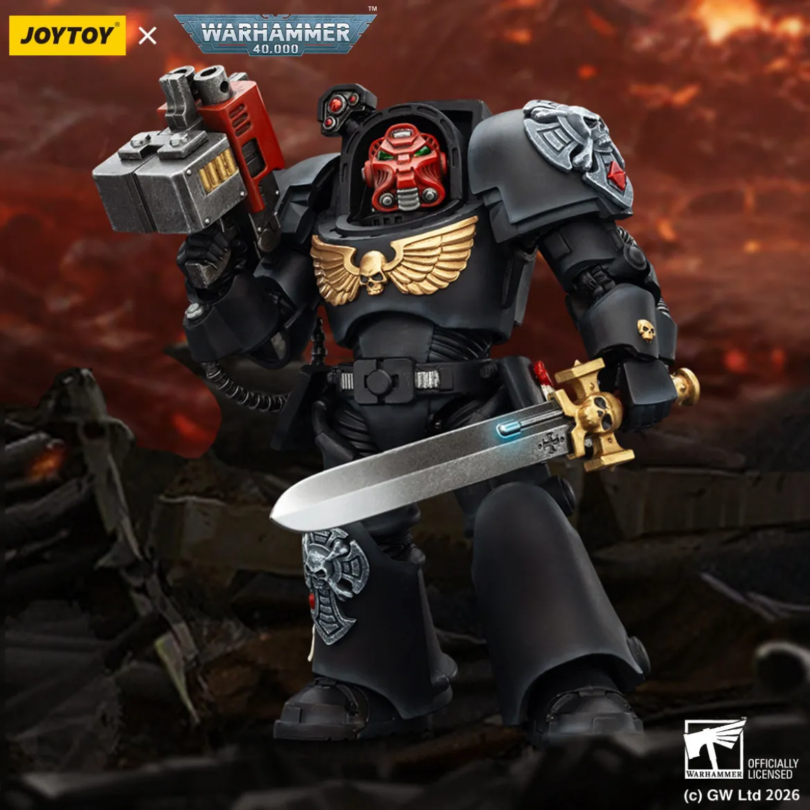 JoyToy Space Marines - Black Templars -Terminator 1 with Power Sword and Storm Bolter 1/18 - Warhammer 40K