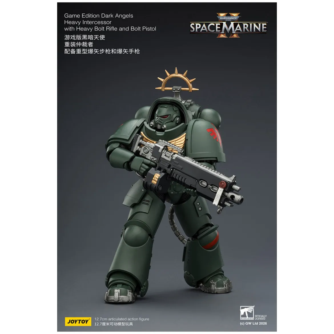 JoyToy - Space Marines II - Dark Angels - Heavy Intercessor with Heavy Bolt Rifle and Bolt Pistol 1/18