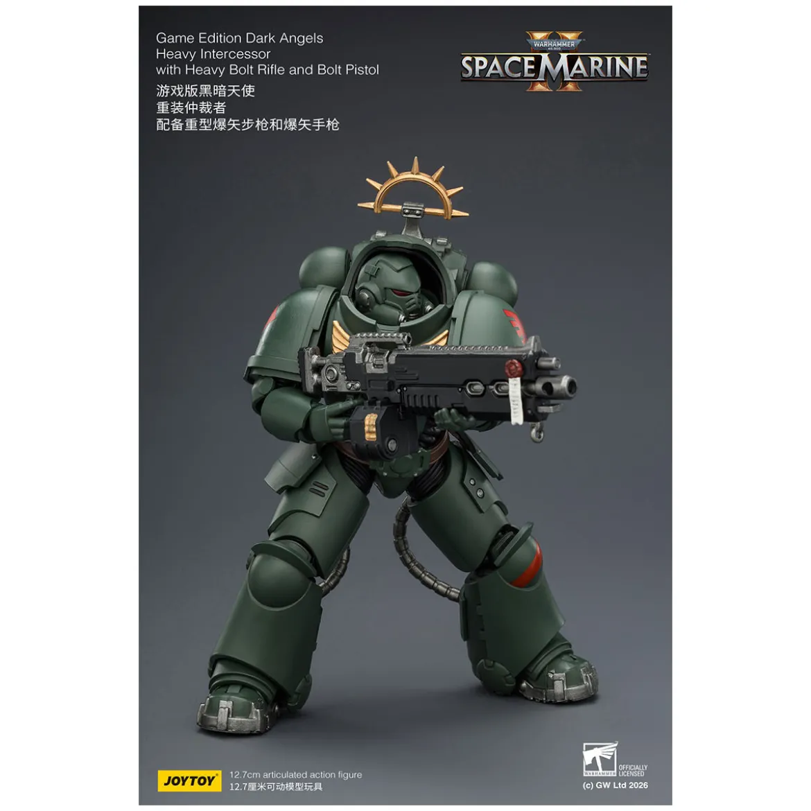 JoyToy - Space Marines II - Dark Angels - Heavy Intercessor with Heavy Bolt Rifle and Bolt Pistol 1/18
