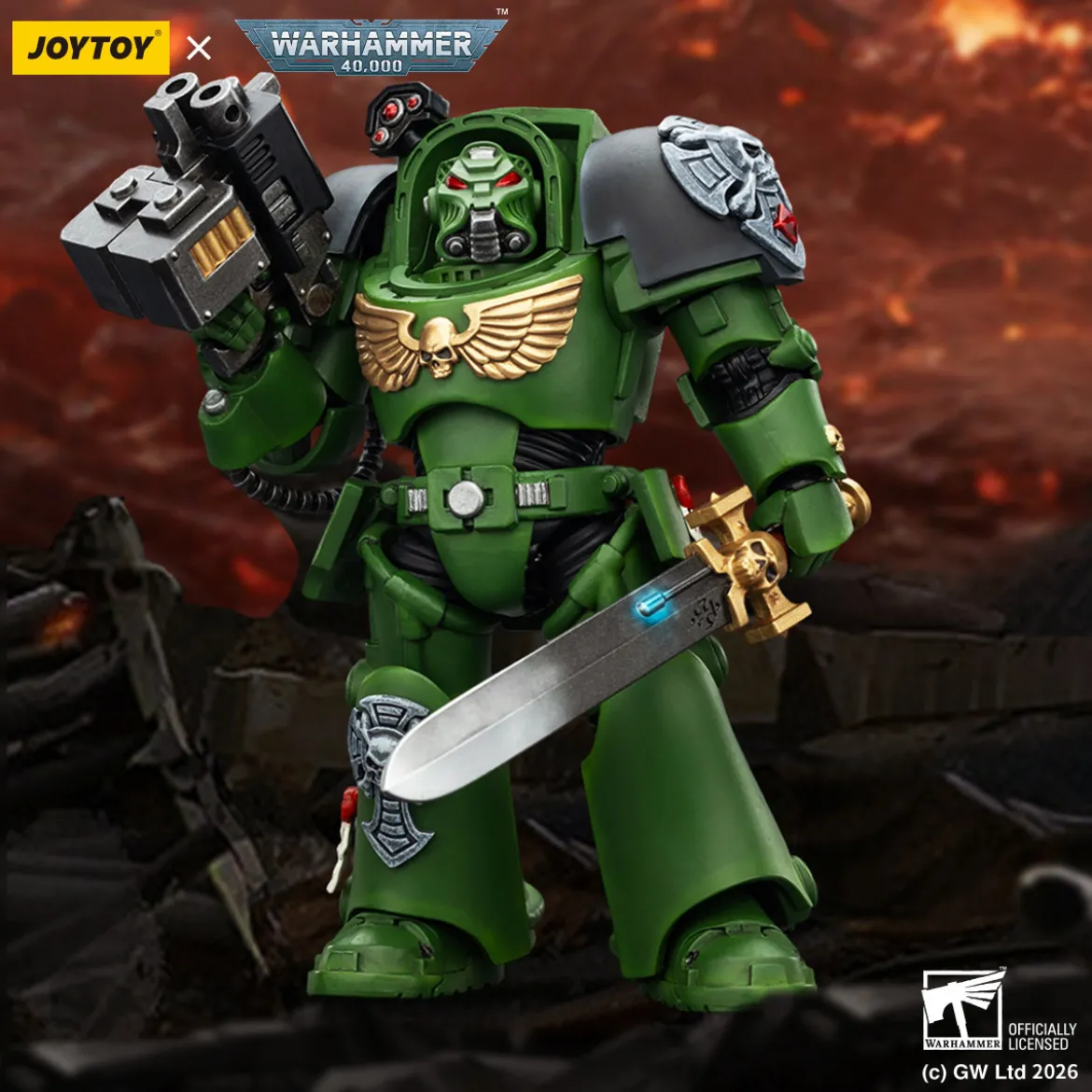 JoyToy Space Marines - Salamanders - Terminator 1 with Power Sword and Storm Bolter 1/18 - Warhammer 40k