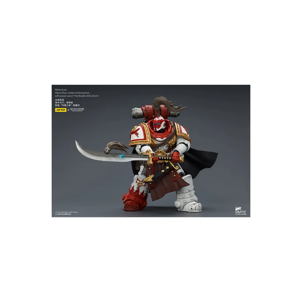 JoyToy Space Marines - White Scars - Hibou Khan,Seeker of Atonement,with power sword "The Breath of the Storm" 1/18
