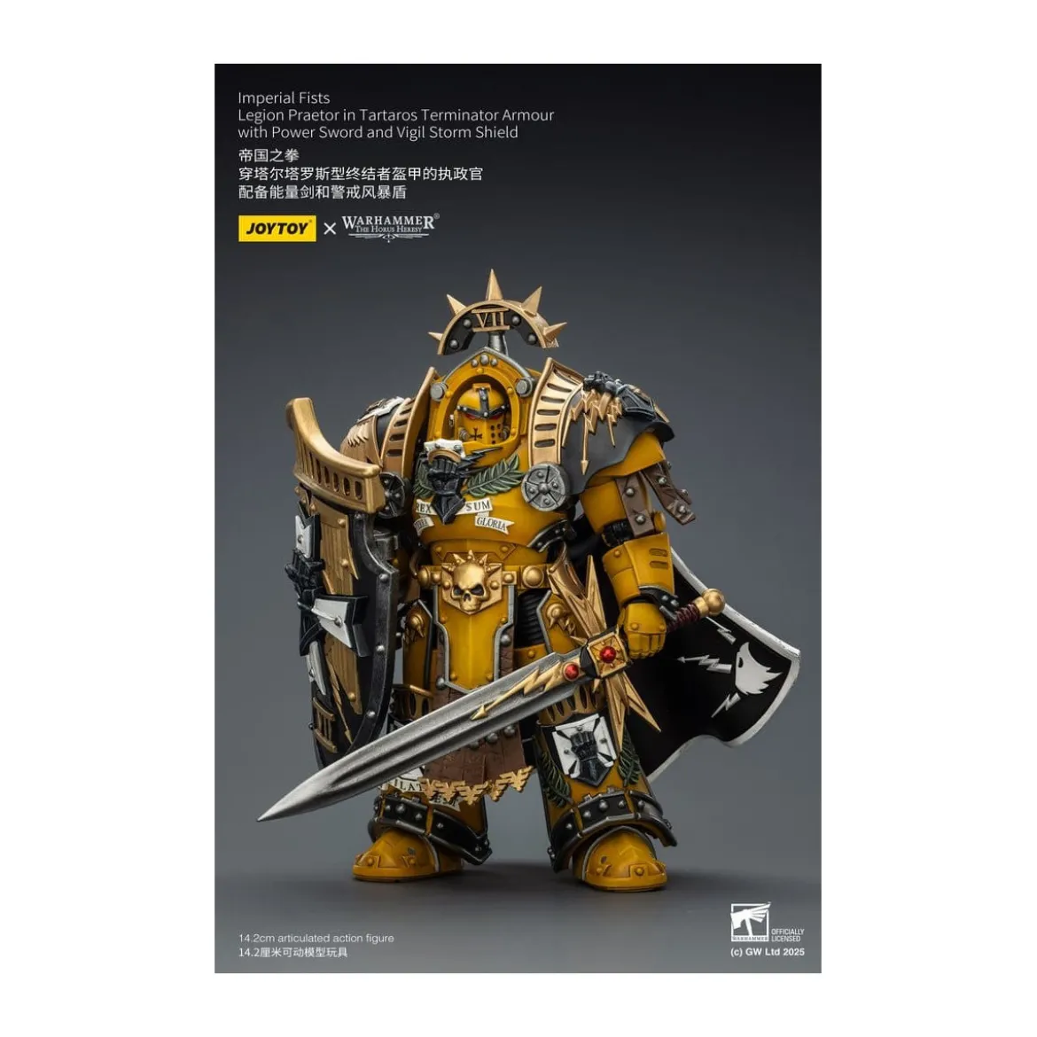 Joytoy - Warhammer - Imperial Fists - Legion Praetor in Tartaros Terminator Armour with Power Sword and Vigil Storm Shield 1/18