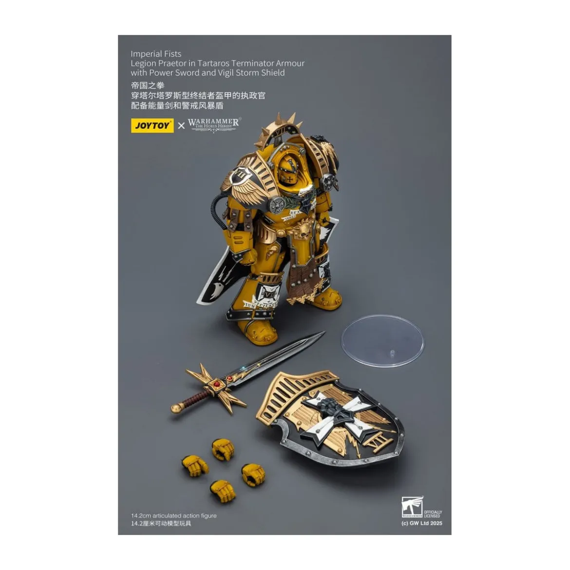 Joytoy - Warhammer - Imperial Fists - Legion Praetor in Tartaros Terminator Armour with Power Sword and Vigil Storm Shield 1/18