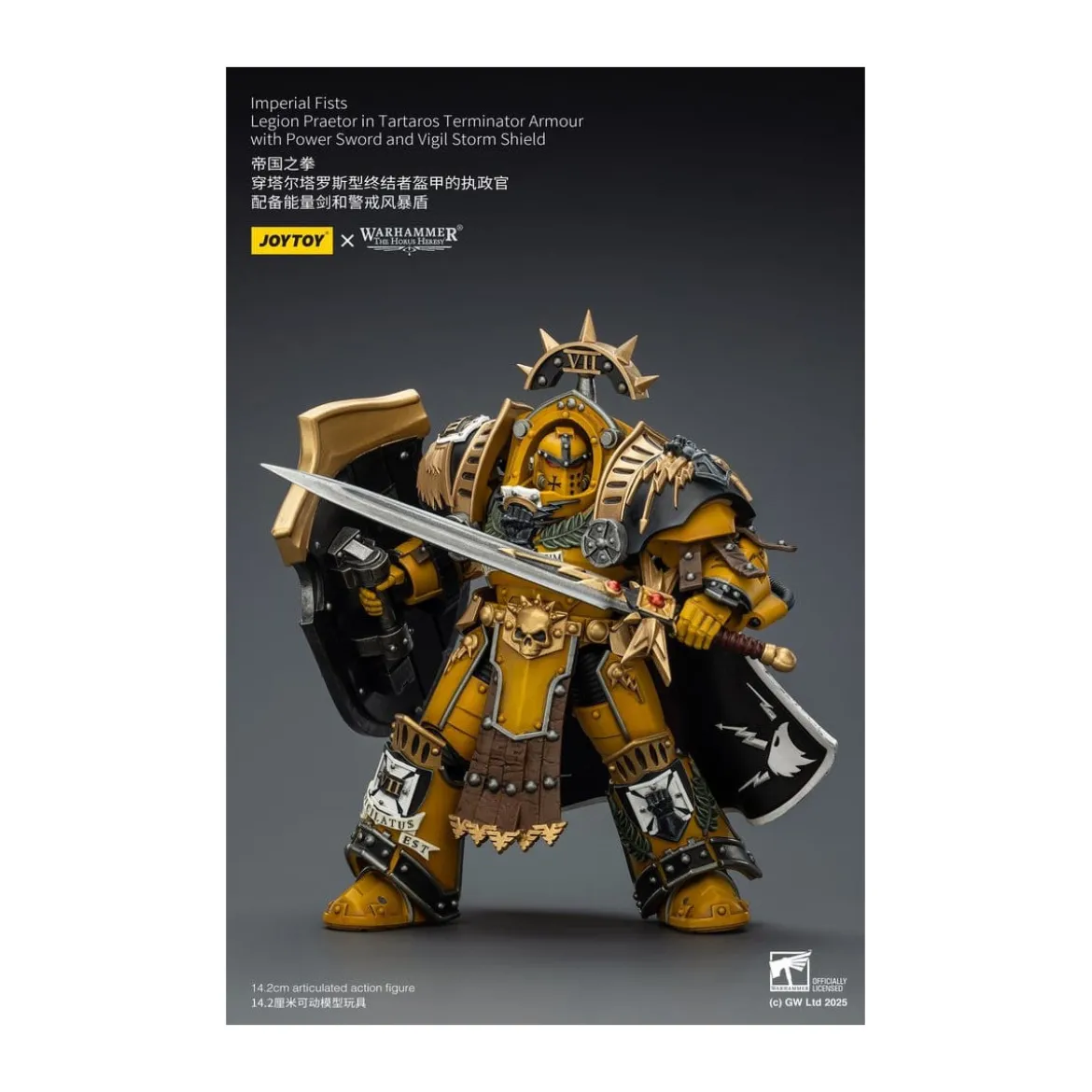 Joytoy - Warhammer - Imperial Fists - Legion Praetor in Tartaros Terminator Armour with Power Sword and Vigil Storm Shield 1/18