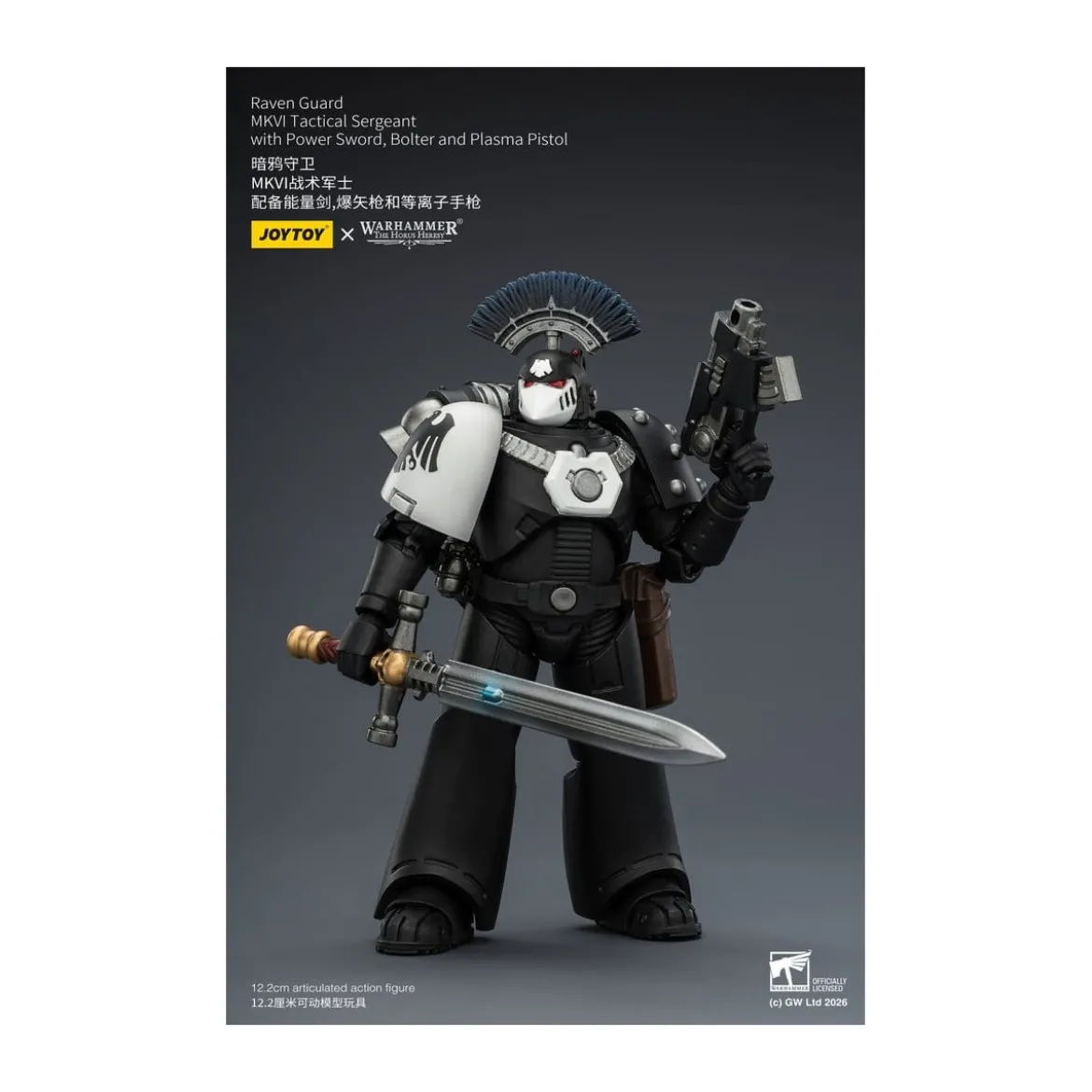 Joytoy - Warhammer - Raven Guard MKVI Tactical Sergeant with Power Sword, Bolter and Plasma Pistol