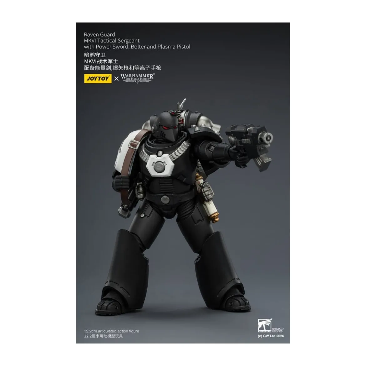 Joytoy - Warhammer - Raven Guard MKVI Tactical Sergeant with Power Sword, Bolter and Plasma Pistol