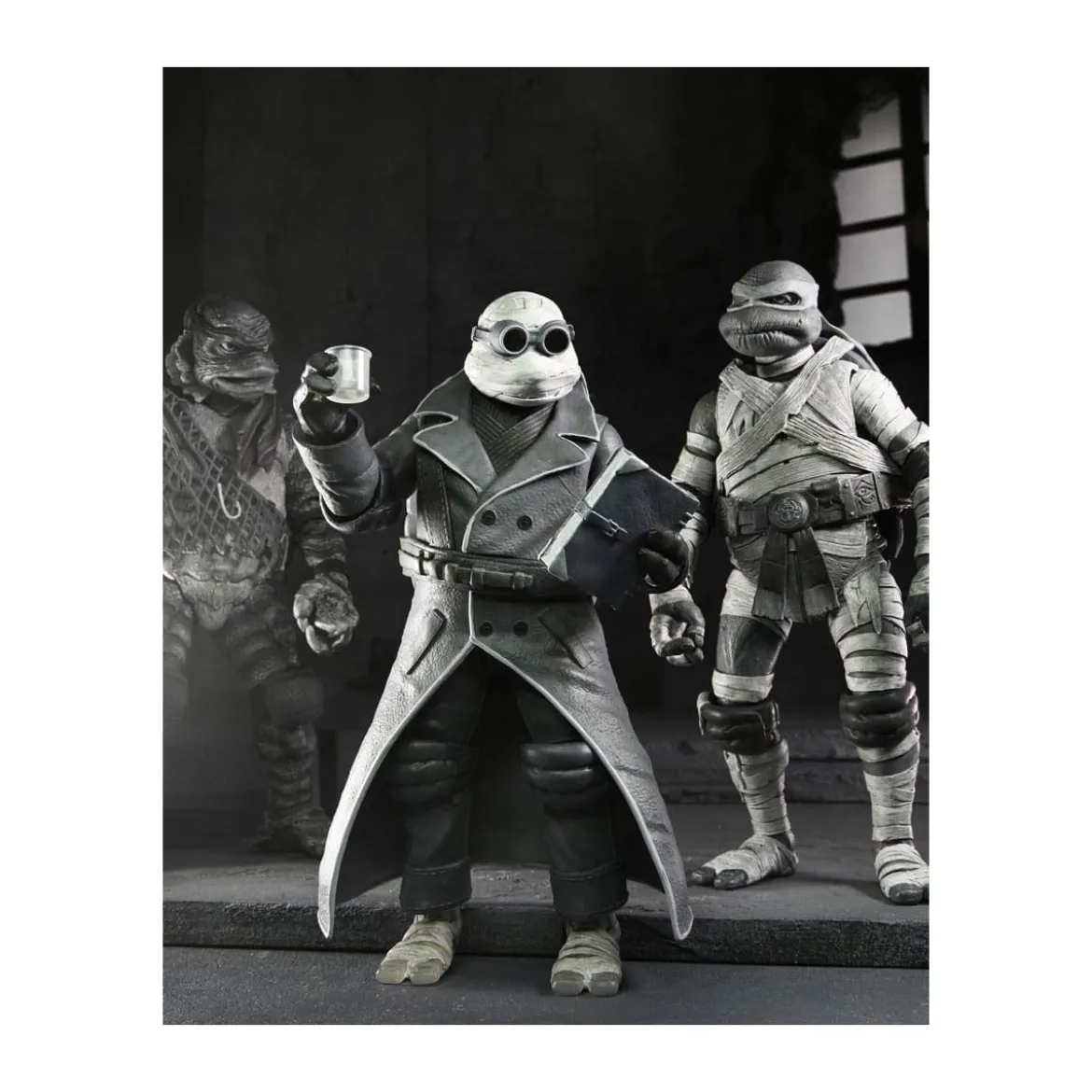 NECA - Pack 4 figurines Turtles Black & White - Universal Monsters x TMNT