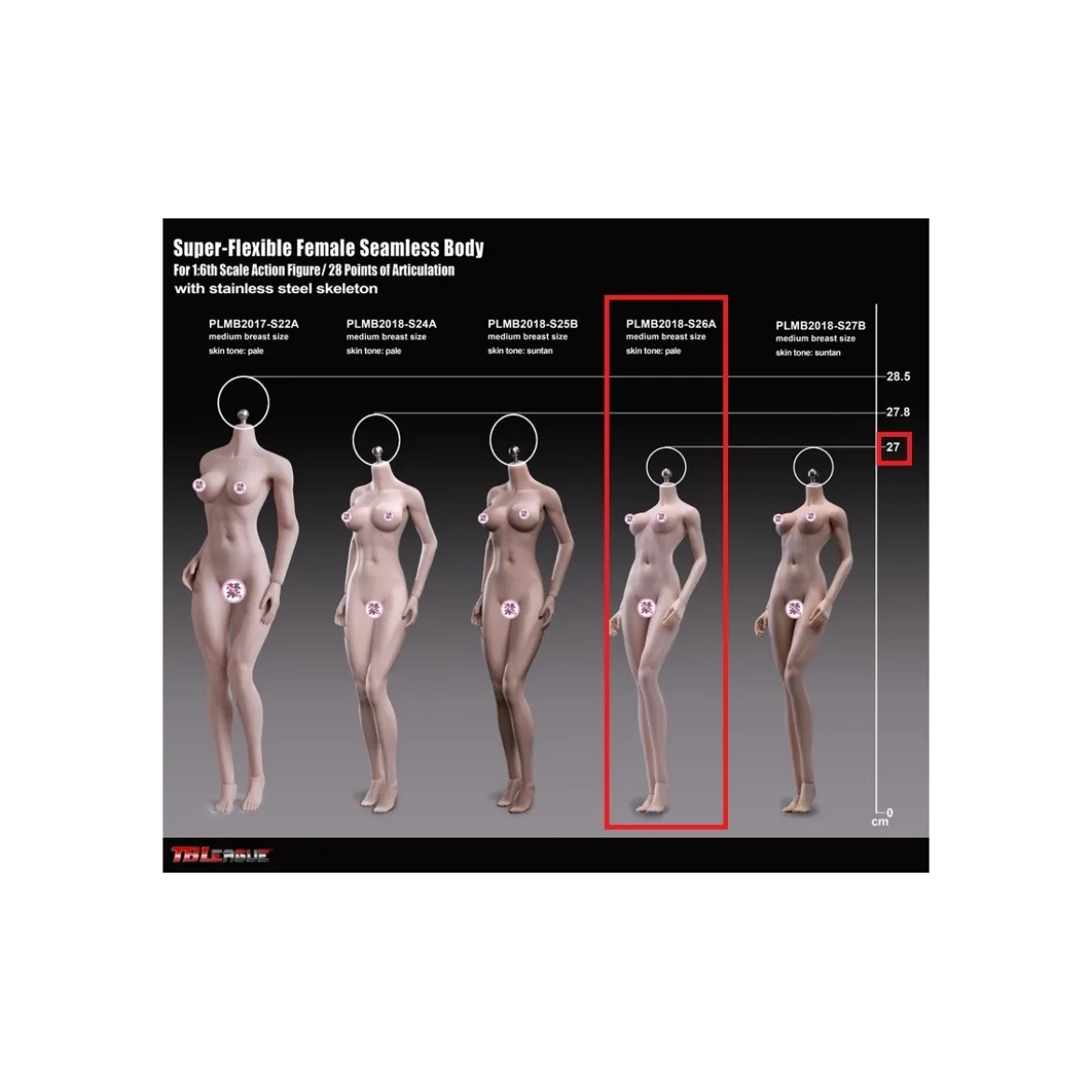 Phicen - TBLeague 1/6 Scale Female Super-Flexible Seamless Body - Corp petit pale bonnets moyens