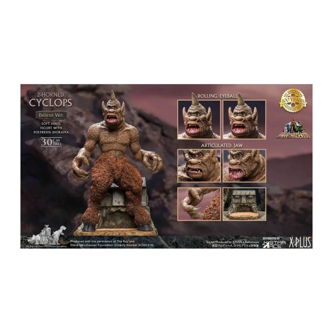 Star ace - Ray Harryhausens Horned Cyclops Deluxe Version - Le Septième Voyage de Sinbad statuette Soft Vinyl.